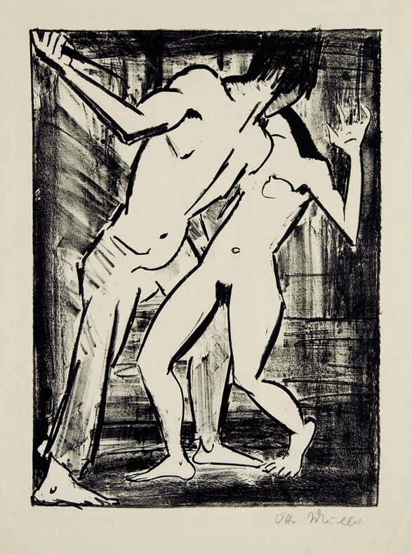 Otto Müller, Der Mord 2 (Tanzszene II, Liebespaar III), um 1919, Lithografie © Galerie Nierendorf